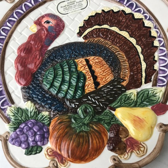 NWOT - Vtg Omnibus FITZ FLOYD TURKEY Plate Tray 1996 Scalloped Edge Thanksgiving - Picture 5 of 9